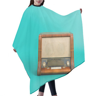 Personality  Vintage Wooden Radio Receiver On Turquoise Background Hair Cutting Cape