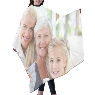 Personality  Portrait Of A Joyful Family Looking At The Camera Hair Cutting Cape