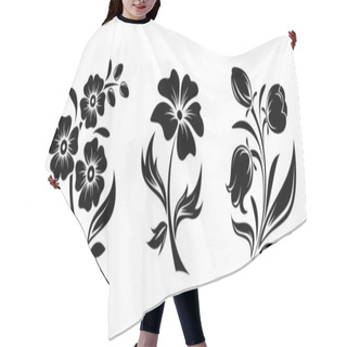 Personality  Vector Black Silhouettes Of Flowers Isolated On A White Background. Hair Cutting Cape