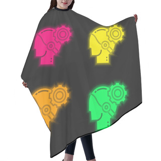 Personality  AI Four Color Glowing Neon Vector Icon Hair Cutting Cape