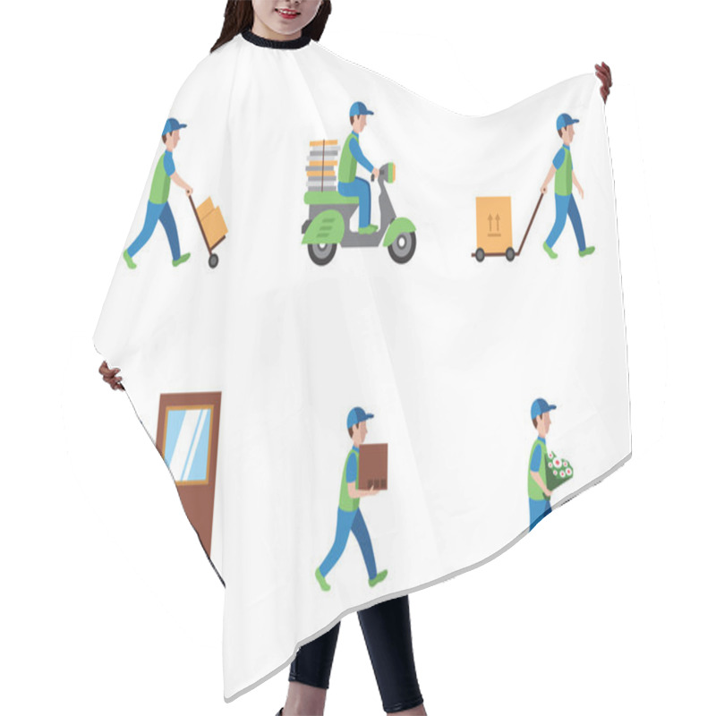 Personality  Delivery, courier, logistics flat style hair cutting cape