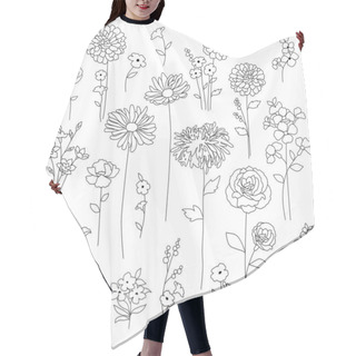 Personality  Hand Drawn Botanical Flowers Black Outline Drawings Hair Cutting Cape
