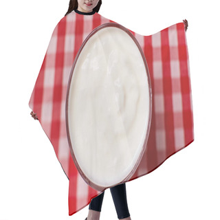 Personality  Top View Of Bowl With Fresh Yogurt On Checkered Background Hair Cutting Cape