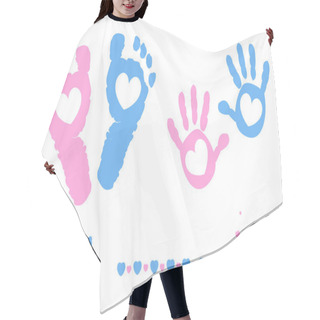 Personality  Twin Baby Girl And Boy Feet And Hand Print Arrival Card Hair Cutting Cape