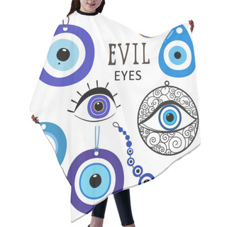 Personality  Evil Eyes. Set Of Hand Drawn Various Talismans Of Different Shapes. Flat Vector Isolates Hair Cutting Cape