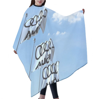 Personality  Waving Flags With Audi Logo Against Sky, Editorial 3D Rendering Hair Cutting Cape
