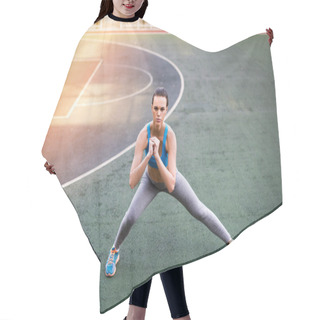 Personality  Woman Exercising On Stadium  Hair Cutting Cape