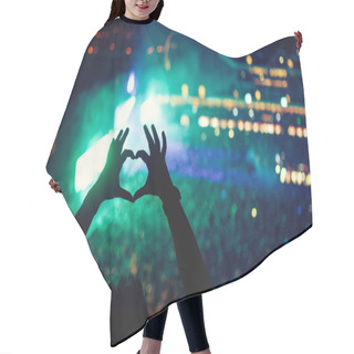 Personality  Heart Shaped Hands At Concert, Loving The Artist And The Festival. Music Concert With Lights And Silhouette Of A Man Enjoying The Concert Hair Cutting Cape