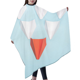 Personality  Top View Of Unique Red Paper Plane Among White On Blue Background Hair Cutting Cape