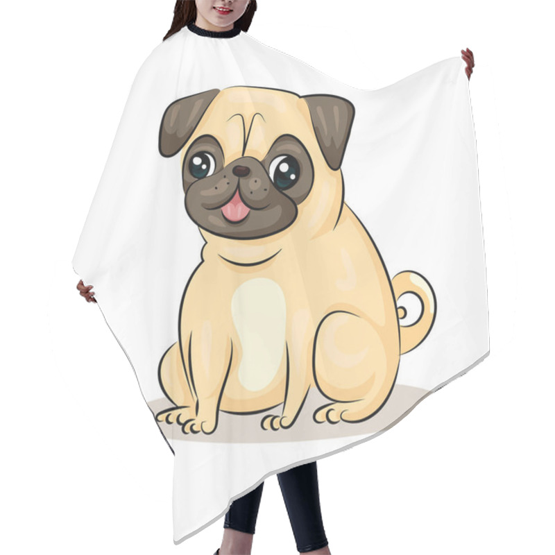 Personality  cartoon cute funny vector pug dog at the white background hair cutting cape