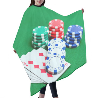 Personality  Casino Green Table With Chips And Play Cards Hair Cutting Cape