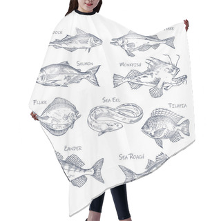 Personality  Set Of Isolated River And Ocean Fish Sketches Hair Cutting Cape