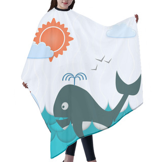 Personality  Vector Background With Whale And Boat. Hair Cutting Cape