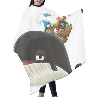 Personality  Cartoon Happy And Funny Sea Whale Spraying Water And Pirate Ship - Illustration For Children Hair Cutting Cape