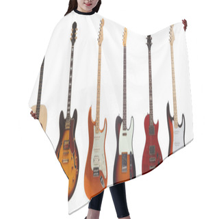 Personality  Group Of Six Guitars On White Background Hair Cutting Cape