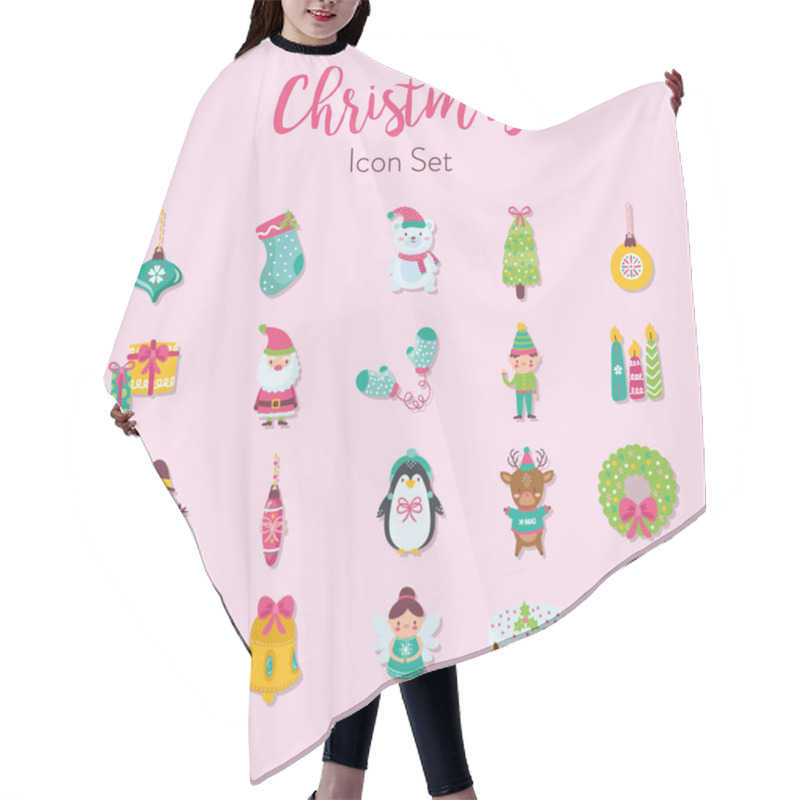 Personality  Cute Icons Set Decorative For Merry Christmas Hair Cutting Cape