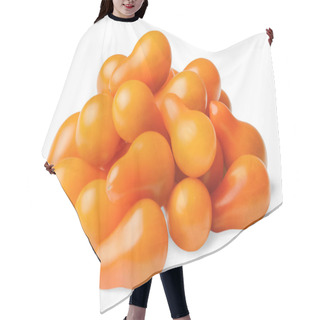 Personality  A Bunch Of Cherry Tomatoes Pear-shaped On A White Isolated Background. Side View. Design Element For Print And Web. Hair Cutting Cape