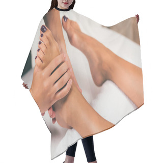Personality  Cropped View Of Woman Relaxing And Having Massage Therapy Hair Cutting Cape