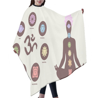 Personality  Chakra Icons With Human Silhouette Doing Yoga Pose Hair Cutting Cape