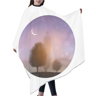 Personality  Landscape With Trees And The Night Sky With Stars And The Moon In Circle Hair Cutting Cape