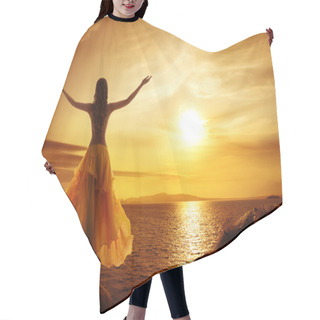 Personality  Calm Woman Meditating On Sunset, Relax Open Arms Pose Hair Cutting Cape