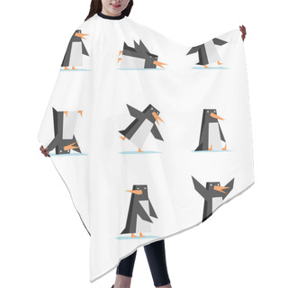 Personality  Isolated Penguin Cartoon Flat Style In Action Set Hair Cutting Cape