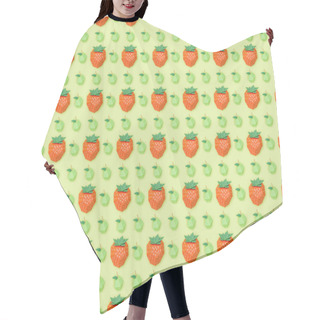 Personality  Top View Of Seamless Pattern With Handmade Paper Strawberries And Apples Isolated On Green Hair Cutting Cape