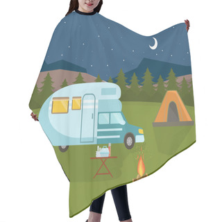 Personality  Travel Van Packed And Ready To Set Off On Journey Vector Illustration Hair Cutting Cape