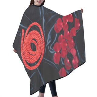 Personality  Top View Of Rose Petals And Bright Red Rope On Shiny Velour Cloth Hair Cutting Cape