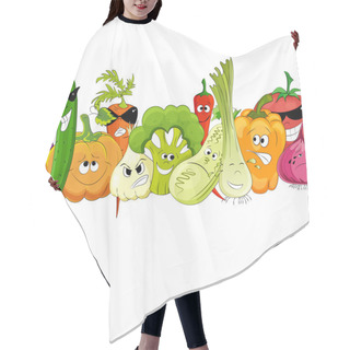 Personality  Funny Vegetable And Spice Cartoon On White Hair Cutting Cape