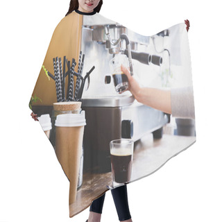 Personality  Close-up View Of Barista Preparing Coffee On Modern Espresso Machine Hair Cutting Cape