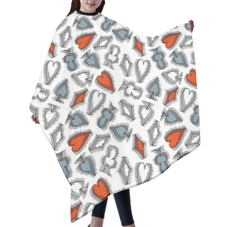 Personality  Seamless Pattern With Card Suits Hair Cutting Cape