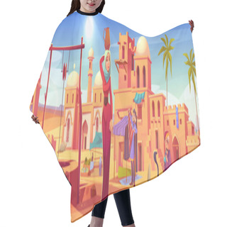 Personality  Ancient Arab City With Old Houses And Buildings In Desert. Arabian Town Landscape With Market, Water Well, Mosque And Woman With Jug On Head, Vector Cartoon Illustration Hair Cutting Cape