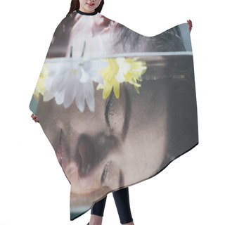 Personality  Close Up Of Young Girl Posing Underwater With Closed Eyes Hair Cutting Cape