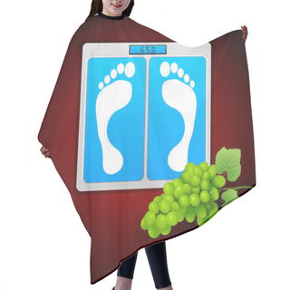 Personality  Personal Bathroom Scale With Grape For Diet Or Healthcare Concept. Vector Illustration. Hair Cutting Cape