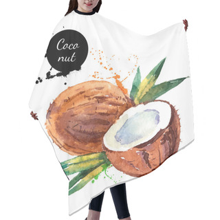 Personality  Hand Drawn Watercolor Painting Fruit Coconut Hair Cutting Cape