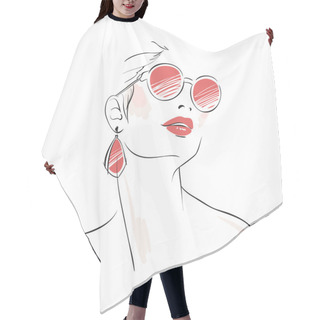 Personality  Expressive Woman Portrait With Sunglasses Hair Cutting Cape