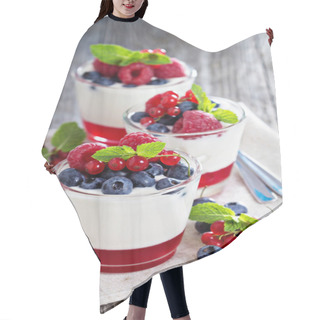 Personality  Yogurt Dessert With Jelly And Fresh Berries Hair Cutting Cape