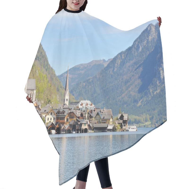 Personality  View Of Hallstatt Village With Hallstatt Lake In The Austrian Mountain.Hallstatt Lake View, Austria. Hair Cutting Cape