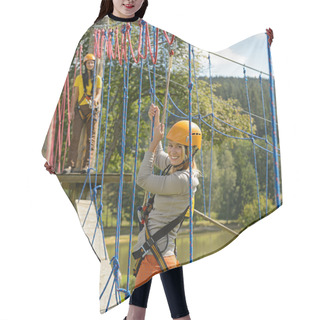 Personality  Woman Climbing Rope Ladder In Adventure Park Hair Cutting Cape