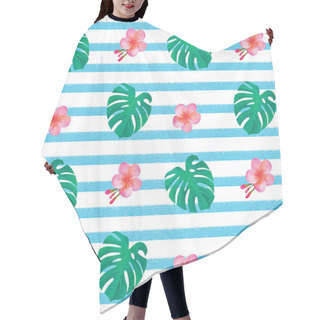 Personality  Tropical Seamless Pattern With Monstera Leaves And Hibiscus Flowers. Fashionable Exotic Summer Background. Hawaiian T-shirt And Swimwear Texture. Hair Cutting Cape
