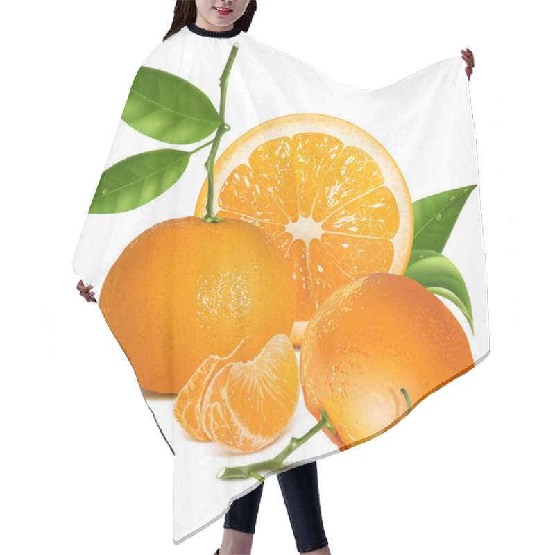 Personality  Fresh Tangerines With Green Leaves And Orange. Hair Cutting Cape