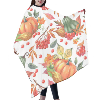Personality  Seamless Pattern With Autumn Leaves, Pumpkins And Berries On A White Background. Design For Textile, Fabric, Paper Hair Cutting Cape
