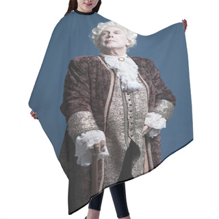 Personality  Retro Baroque Man With White Wig Standing With Walking Stick Arr Hair Cutting Cape