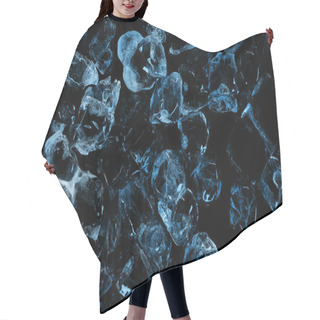 Personality  Top View Of Frozen Transparent Ice Cubes With Blue Lighting Isolated On Black Hair Cutting Cape