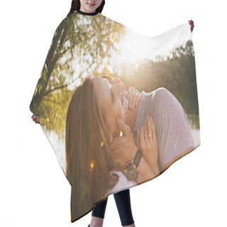 Personality  Young Couple In Love Posing On Outdoor Photo - Session  Hair Cutting Cape