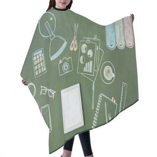 Personality  Tablet And Pictures On Green Board Hair Cutting Cape