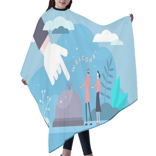 Personality  Hospitality Concept Flat Tiny Persons Vector Illustration Hair Cutting Cape