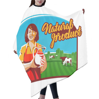 Personality  Cow Milk Vector Logo. Milkmaid, Farmer Or Farm Icon Hair Cutting Cape