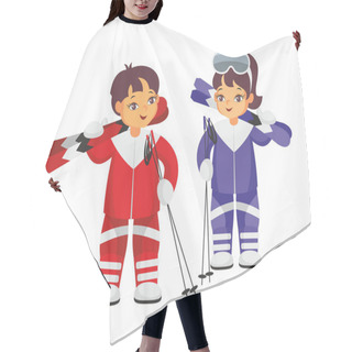 Personality  Boy And Girl With Skis Hair Cutting Cape